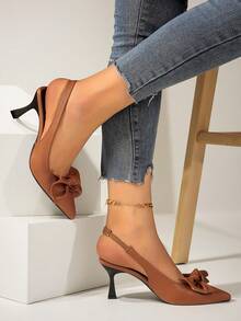 Neue stilvolle Schleifendesign High Heel Schuhe für Frauen, modische spitze Zehen vielseitige Pumps, unverzichtbar für Abendpartys, passend zu Kleidern, für Party, Pendeln, Ball, Ausflug - Braun - Übersicht 3