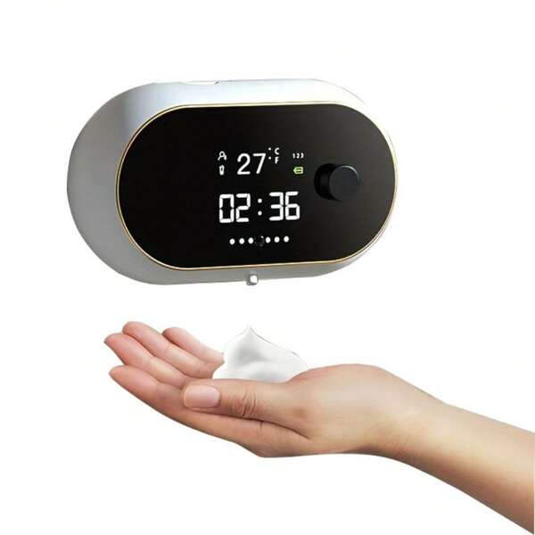 Dispenser di sapone a induzione corporea e bottiglia di ricarica, senza mani, montaggio a parete con capacità batteria 2000, con imbuto allegato, schermo HD grande, ricaricabile USB, uso automatico senza contatto per la schiuma, adatto per il bagno