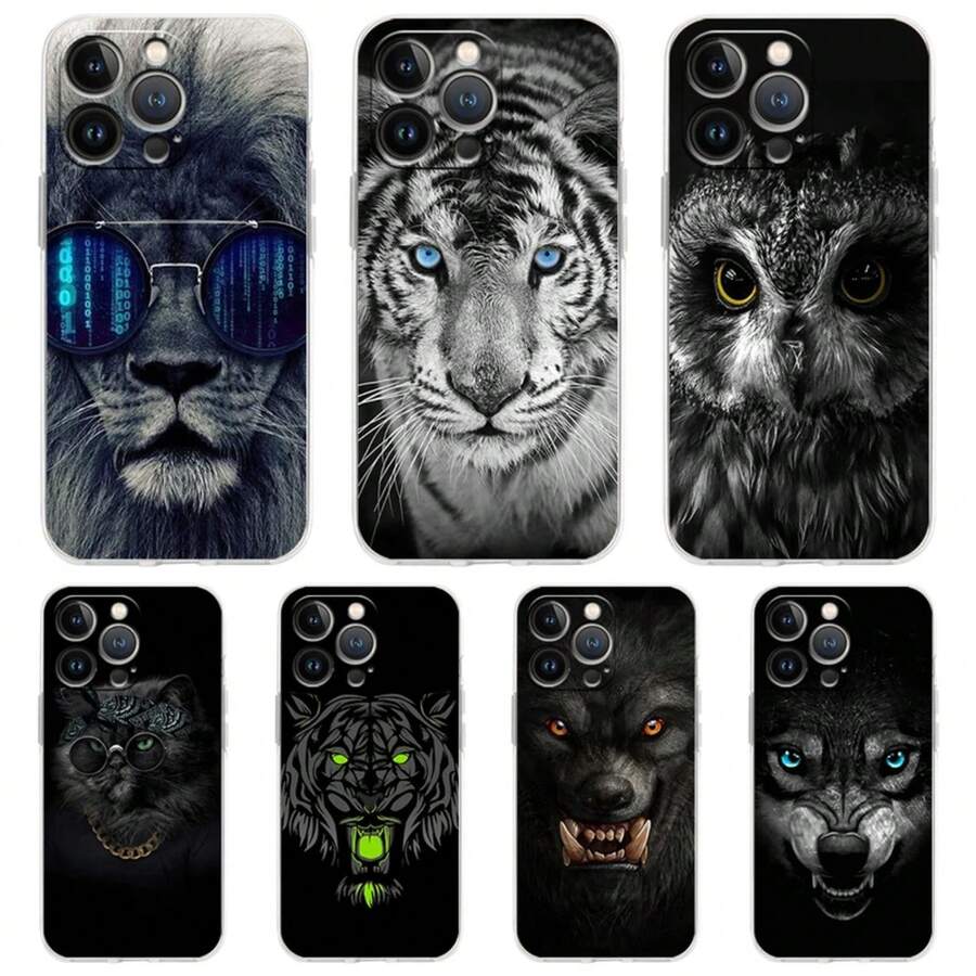 Funda de Animal León Lobo Tigre para 16 15 14 13 12 Pro Max, Cubierta Transparente Suave para 11 Pro Max 7 8 Plus XS XR, Compatible con funda de 17, funda de 17 Pro, funda de 17 Pro Max - b3 - Ver 1