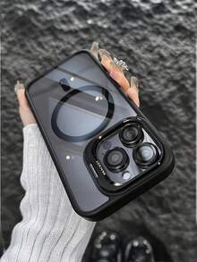 简约磁吸金属框镜头保护膜/支架三合一手机壳，适用于 17/17Pro/17Pro Max / 16/16Pro/16Pro Max/15/15Pro/15Pro Max/14/14Pro/14Pro Max/13/13Pro/13Pro Max/12/12Pro/12Pro Max/11/17 Pro Max，亚克力防摔硬壳保护套 - 黑色 - 查看 23