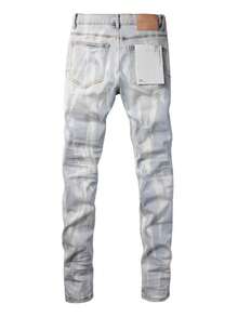 Men Plus Size Straight Leg Jeans American  Light Blue Washed Distressed Stretch Slim Fit Skinny Pants For Christmas Thanksgiving Day