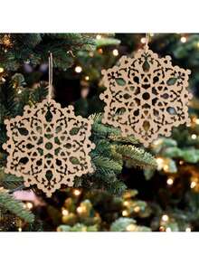 10pcs Christmas Snowflake Decorations, Unfinished Wooden Snowflake Pieces, Blank DIY Christmas Ornaments, Party Favors, Indoor Craft Decor