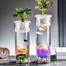 2-In-1 Plastic Transparent Cylinder Aquarium With Hydroponics Basket, Suitable For Desktop Or Tabletop Display
