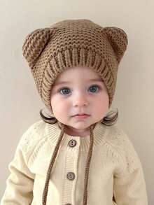 1pc Cute Deer Horn Baby Knit Beanie, Warm & Windproof, Perfect For Daily Wear And Christmas Gift