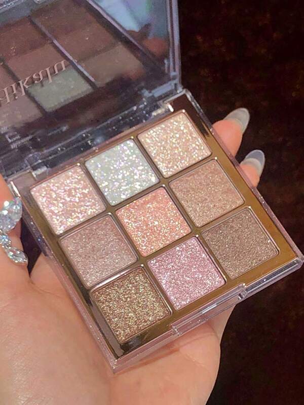 DIKALU 9-Color Eyeshadow Palette, Glitter Eye Shadow Powder Shimmer Eyeshadow Tray Shadow Palette