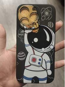 1pc Tpu Astronaut With Telescope Print Case With Hand Strap Compatible With IPhone11,12,13,14,15,15PRO,15PLUS,15PROMAX And Compatible With Samsung Compatible With IPhone15/15Plus/15Pro/15Promax Waterproof Shockproof Anti-Fall Scratch Resistant - Black - View 5