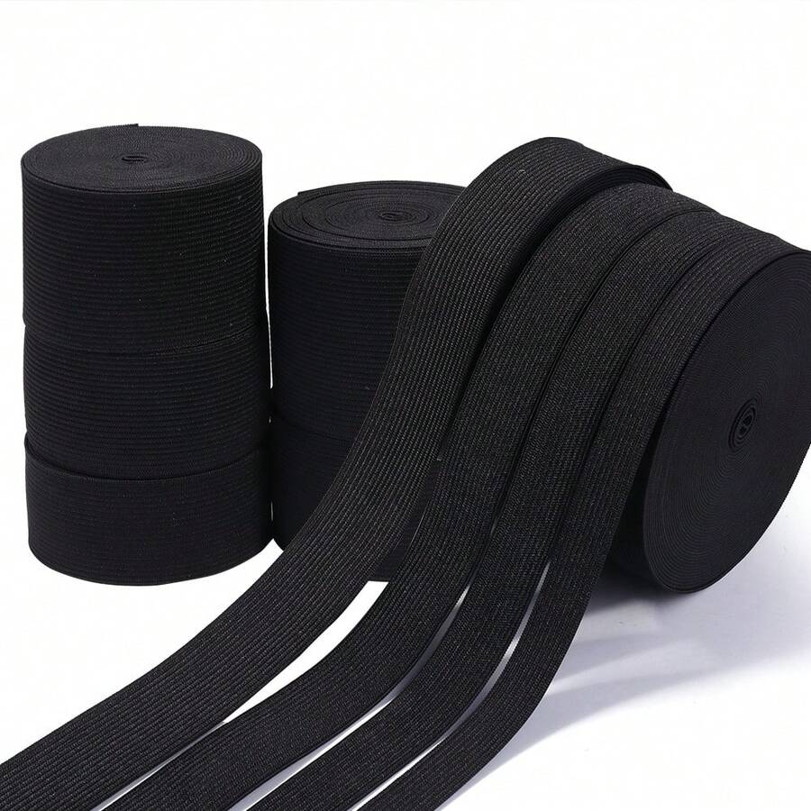 5/10 Yard/Cuộn Dây thun đen siêu mềm và bền - Dây thun dệt 8 lớp dày, Thích hợp cho đồ thủ công DIY và các dự án may vá, Vật liệu tự làm dây thun thắt lưng, Phụ kiện quần áo, Dây thun thắt lưng quần/váy, Nhiều kích cỡ có sẵn