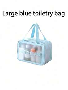 1 pièce Sac de toilette noir en PU à séparation sèche et humide, transparent et imperméable, à double couche, grande capacité, multifonction, sac de rangement pour le maquillage, sac de sport et de natation portable pour hommes et femmes