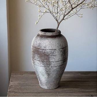 Antique Brown Ceramic Flower Vase For Living Room Bedroom 9.06'' Farmhouse Decor For Bouquet Fake Plant Home Decor Office Table Shelf Fireplace Centerpieces Rustic Retro Vintage Classic Modern,22824363