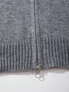 Men's Simple Solid Color Casual Loose Fit Long Sleeve Zip-Up Knit Cardigan Sweater, Suitable For Autumn/Winter