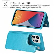 Case For IPhone 13 Pro Max With Card Holder, Wallet Case For Women & Men, Leather Shockproof Protective Cover - Blue{"Color_name":"B-Blue"} - 多色4 - 查看 7