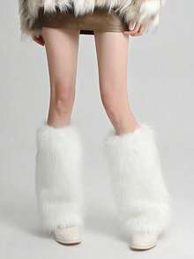 1 Pair Women's Faux Fur Leg Warmers, Plush Leg Covers For Fall/Winter Versatile Fox Fur-Look Shoe Covers Y2K Sweet & Edgy Leg Warmers For Clubbing Japanese JK Subculture Style, Cozy