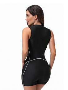 1 Piece Women's Fashion Slimming Surfing Swimsuit, Sexy Women's One Piece Swimsuit With Front Zipper For Diving And Surfing, Summer - 黑色 - 查看 6