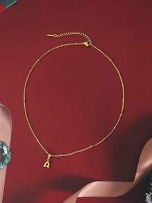 1 件女士简约不锈钢链 26 个字母吊坠项链 - 金黃色 - 查看 7