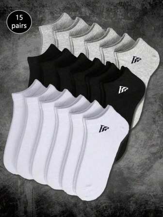 15 Pairs Classic Solid Color Breathable Men's Ankle Socks, Suitable For All Seasons Daily Wear (The Pattern On The Socks Is Woven, Not Embroidered Or Printed. There May Be Some Differences Between The Actual Product And The Picture, Such As Diagonal Patterns, Which Is A Normal Phenomenon.) (Available In 1/3/5/9/10/15/20/30/50/90/150 Pairs)