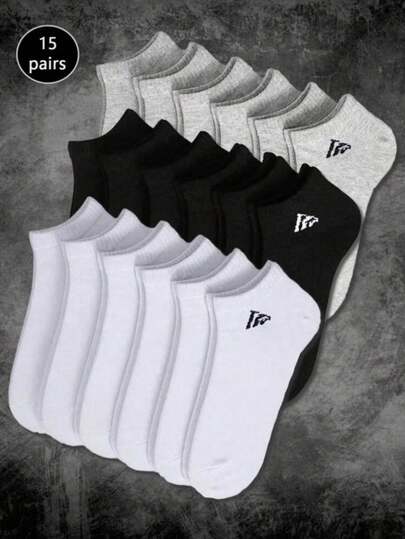 15 Pairs Classic Solid Color Breathable Men's Ankle Socks, Suitable For All Seasons Daily Wear (The Pattern On The Socks Is Woven, Not Embroidered Or Printed. There May Be Some Differences Between The Actual Product And The Picture, Such As Diagonal Patterns, Which Is A Normal Phenomenon.) (Available In 1/3/5/9/10/15/20/30/50/90/150 Pairs)