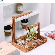 1pc Rustic Wooden Jewelry Organizer Stand - Versatile Desktop Display For Necklaces, Bracelets, Watches, Beads - Rectangular Solid Wood Jewelry Rack, No Electricity Needed, Jewelry Towers