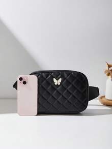 Borsa a vita/petto/a farfalla minimalista casual da donna per uso all'aperto, viaggi, shopping, pendolarismo, sport, borsa per fotocamera, borsa a tracolla, clutch, portamonete, custodia per telefono, con cinghia regolabile, design a grido, regalo personalizzato, portamonete per cosmetici, portachiavi, borsa per rossetto - nero - Visualizzare 4