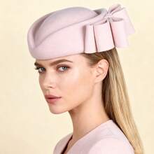 HIMESPORT 粉色羊毛毡法式贝雷帽，带蝴蝶结，优雅别致，适合婚礼、正式场合、教堂、下午茶、礼服、冬季鸡尾酒会等场合。 - A - 查看 13
