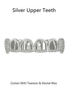 1件/2件套独特镂空立方氧化锆牙套，闪亮设计，适合万圣节、送礼和派对，男女通用 - 彩色 - 查看 8