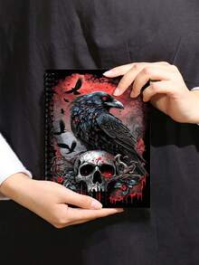 Gothisches Raben- und Schädel-Spiralheft, 14 x 24 cm, Dunkel-Fantasy-Coverdesign, perfekt zum Schreiben, Journaling, Bibelstudium, macht ein einzigartiges Geschenk zu Geburtstagen, Weihnachten, für Liebhaber von Schreibwaren, Schulanfang