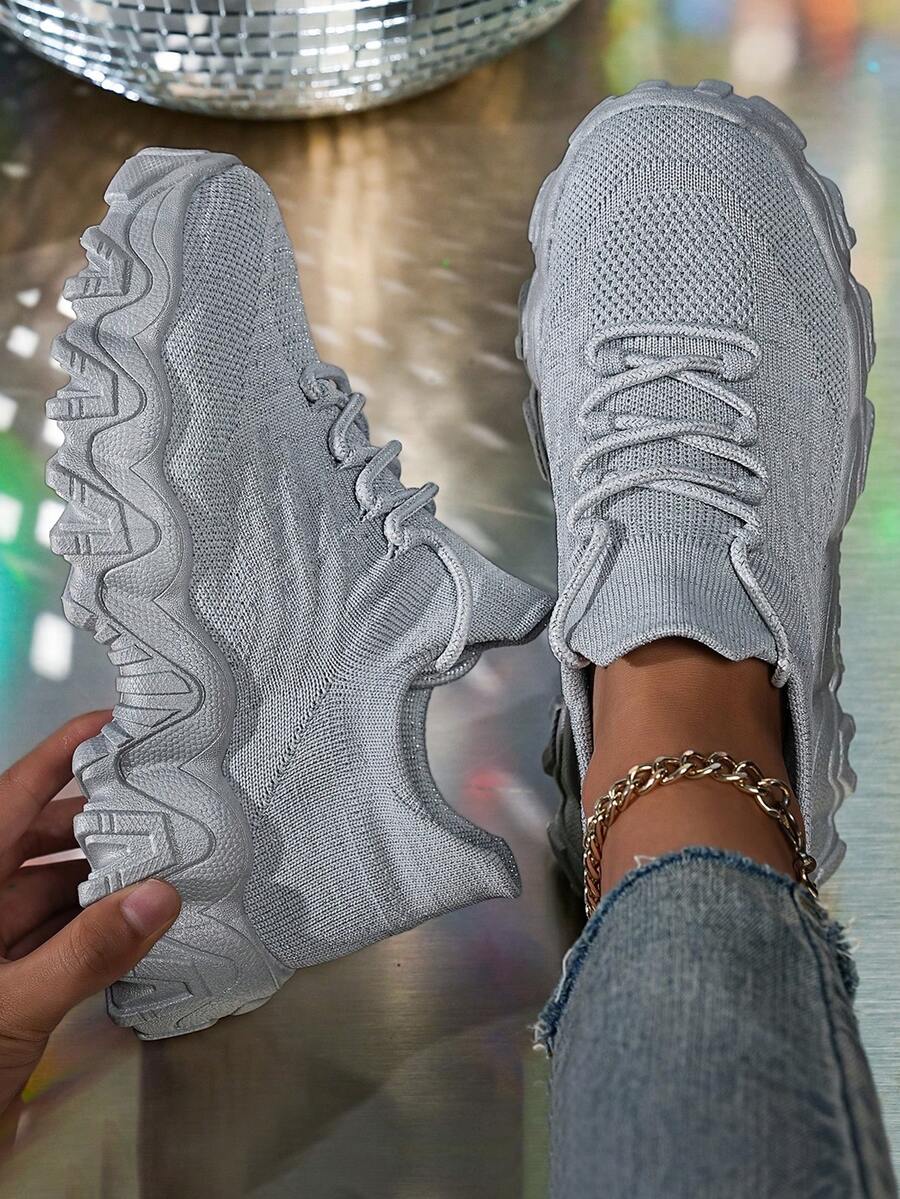 ​Women's Light Gray Comfort Walkers - Knit Upper With Street Style For Urban Life, Year-Round Shoes For Women​ - 灰色 - 查看 1