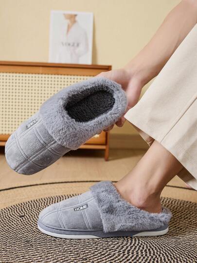 Pantuflas de hombre con forro térmico cálido, a cuadros, apropiadas para interiores, dormitorio, pantuflas de tela de moda para otoño/invierno