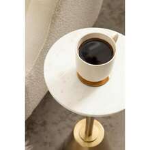 Tira Elegant Round Drink Table, 10 X 22, White Marble And Gold, Modern Glam Circle Martini Table For Use As A Small Bedroom Nightstand Or Living Room Plant Stand Option - mặc định - Xem 5