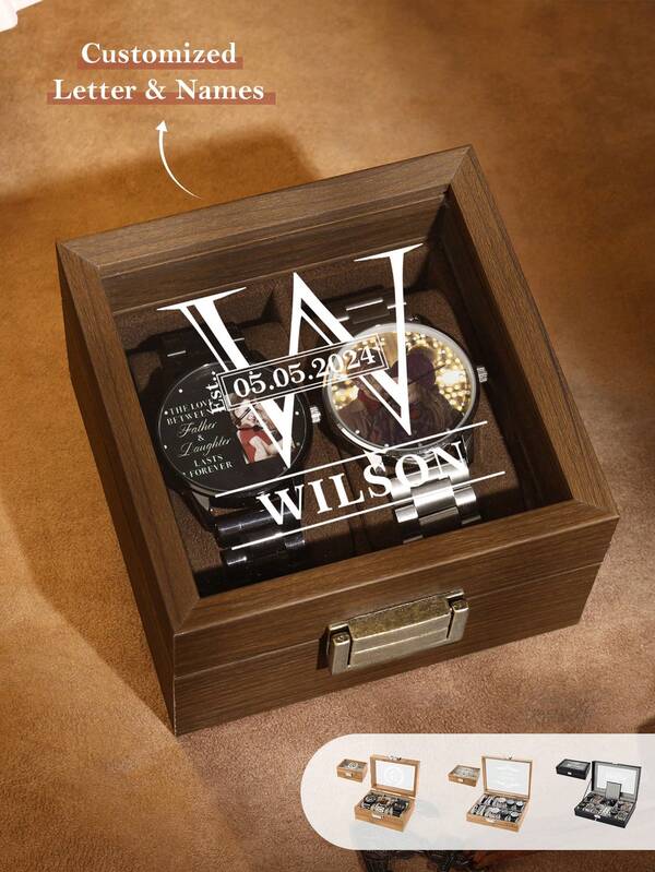 1pc Personalized Vintage Watch Storage Box, Groom's Gift, Men's Customized Watch Box, Men's Accessory Storage Box, Large Capacity Optional -2/3/10/11 Compartments, Personalized Men's Valentine's Day, Father's Day, Christmas, Birthday Gift, Husband's Anniversary Gift, Boyfriend, Graduation Gift