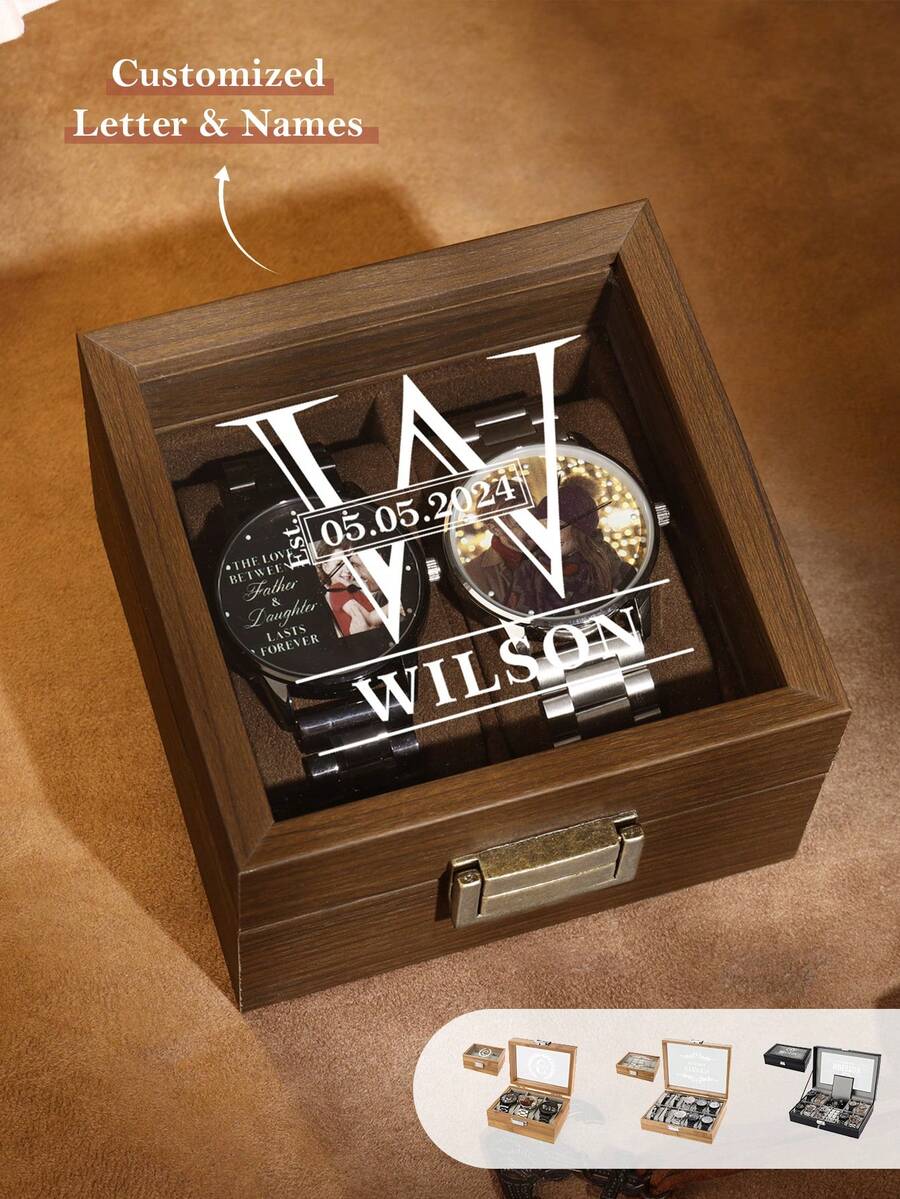 1pc Personalized Vintage Watch Storage Box, Groom's Gift, Men's Customized Watch Box, Men's Accessory Storage Box, Large Capacity Optional -2/3/10/11 Compartments, Personalized Men's Valentine's Day, Father's Day, Christmas, Birthday Gift, Husband's Anniversary Gift, Boyfriend, Graduation Gift,Elegant Living,Artful Living - Multicolor - View 1