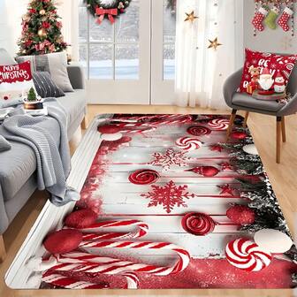 1 件圣诞拐杖糖造型地毯，长方形，适用于客厅、卧室、浴室、厨房、家居装饰、办公室、户外，圣诞礼物