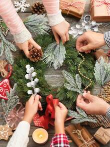 32 件人造圣诞杜松树枝，配植绒雪松枝和浆果，人造绿植，雪松树枝，雪松茎，适用于节日、冬季装饰、房间装饰、家居装饰、浴室装饰 - 白綠色 - 查看 7
