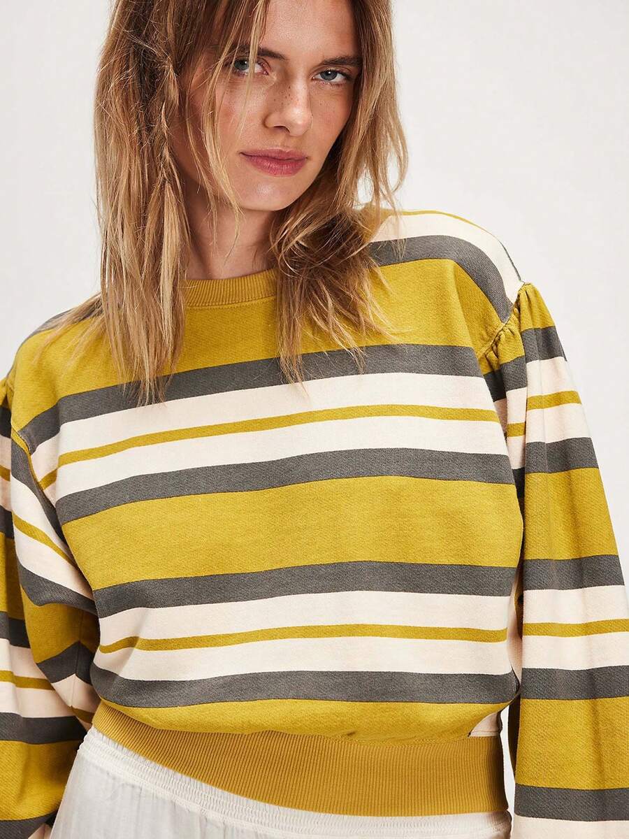 Striped Casual Sweatshirt - Yellow - View 1
