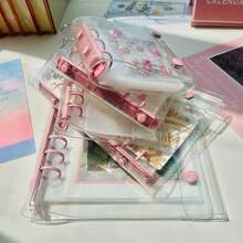 1pc A5/A6/A7/A8/M5 Transparent Pink Portable Loose Leaf Binder, Girly Pink Transparent Sticker Book Loose Leaf Binder, Seal Book, Sticker Backing, Stamp Album, Pocket Book, 3D Stickers, Sticker Book, Photo Storage Bag, Book Cover, Trading Card Box, Can Be Used As Photo Album, Budget Planner, Diary, Notebook, Office Supplies,Card Holder - Multicolor - View 7