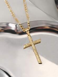 1 件全新防过敏铜镶嵌锆石十字架吊坠项链，适合圣诞节/感恩节/万圣节/母亲节/情人节情侣/朋友/信徒、天主教初次圣餐、礼物、日常和节日穿着 - 金黃色 - 查看 3