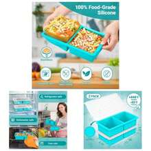 Silicone Freezer Tray With Lid U2013 2 - Cup Soup Freezer Container Molds, Large Cube Trays Freezing Soup, Sauce Broth, Meal Prep Food Storage U2013 Oven Dishwasher , 2 - Pack - hồ xanh - Xem 1