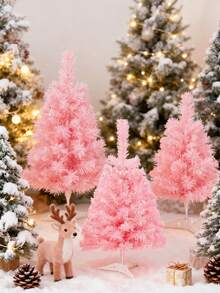 1Pc Pink Artificial Christmas Tree,Easy Assembly Artificial Holiday Xmas Tree With Sturdy Metal Stand,Quick Assembly Folding System, Xmas Tree For Christmas Parties Decoration Home, Office, Shop Decoration, New Year Decoration - Pink - View 4