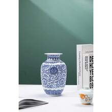 مزهرية باللون الأزرق والأبيض، مزهريات منزلية باللون الأزرق، مزهرية صينية، خزف أزرق وأبيض، مزهرية خزفية للديكور المنزلي، تستخدم لديكور الغرفة المعيشة والرفوف والمدفأة والطاولات والأواسط