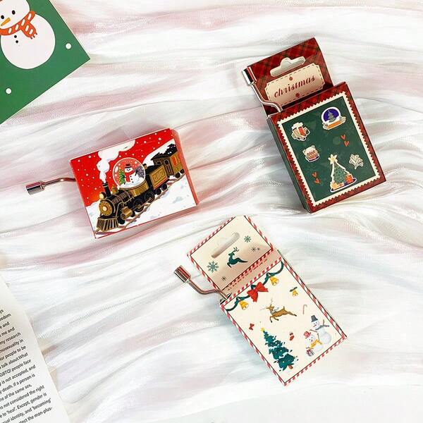 3 قطع مجموعة صغيرة من صناديق الموسيقى المعدنية ذات الأجواء الكريسماسية (بدون هدايا)، بتصميم مربع يدوي الدوران بنمط سانتا كلوز / قطار / رنة بألوان الأحمر والأخضر لموسيقى عيد الميلاد، مناسبة لعيد الميلاد وحفلات والمناسبات الأخرى