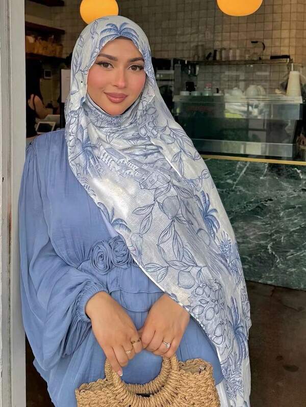 1pc Marble Print Hijab, Comfortable, Soft And Breathable Female Hijab Scarf, Suitable For Daily Wear With Abaya