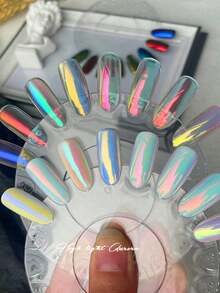 8pcs/Set Super Bright Mirror Effect Pearl Bottle Nail Powder Set | Holographic Rainbow Effect For Nail Art And DIY Decoration, Nail Art Decoration - 彩色 - 查看 3