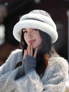 1pc Fleece Patchwork Bucket Hat, Warm Thick Windproof Earflap Beanie Suitable For Autumn And Winter Everyday Use Winter Outfits