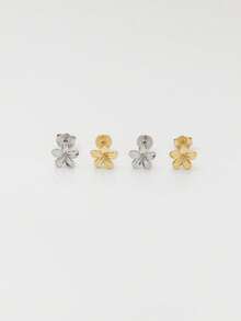 1 pieza Pendiente de flor delicado de color dorado de 16G con diseño de cinco hojas planas | Pendientes apilables | Pendientes de cartílago | Joyería de plata esterlina 925 | Adecuado para uso diario de mujeres | Se vende individualmente (no un par) - Pendientes de flores brillantes de cinco pétalos - Ver 2