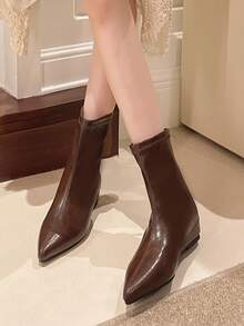 Damen Mode Spitzschuh Keilabsatz Knöchelstiefel, Chelsea Stiefeletten, Neue Damenschuhe Herbst/Winter 2025, Reißverschluss hinten Spitzschuh Stiefeletten, Slim Boots, Braune Stiefeletten