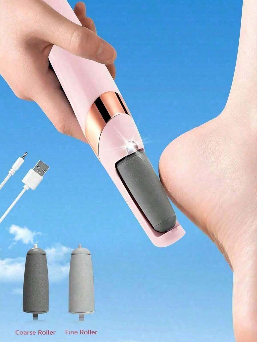 1Pc Foot File, USB Rechargeable Feet Callus Remover With 2 Speed Of Rollers & LED Lights, Professional Hard Skin Remover Foot Care Tools Cracked Heels Calluses & Dead Skin, Suitable Both Men And Women To Remove Dry Skin And Dead Skin On Feet