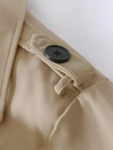 女士百搭优雅秋冬风衣，时尚通勤休闲长款风衣，英伦风 - 卡其色 - 查看 10