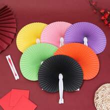1pc Chinese Style Solid Color Folding Paper Fan, Decorative Hand-Held Folding Fan Suitable For Spring/Summer, Costume, Party, Dance Performance, Photography Props, Portable Round Fan For Women, Hanfu Cheongsam Classical Round Fan, Women Fan, Wedding Round Fan