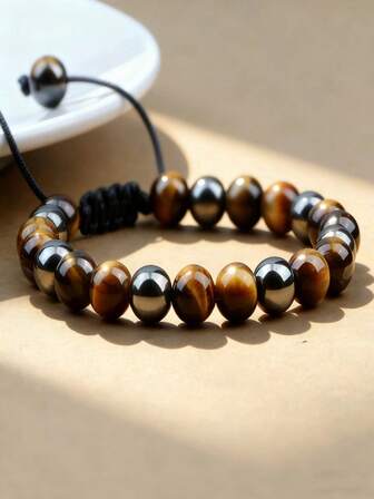 1 pieza Pulsera minimalista de ojo de tigre y hematita bicolor, regalo ideal para padres/amigos hombres