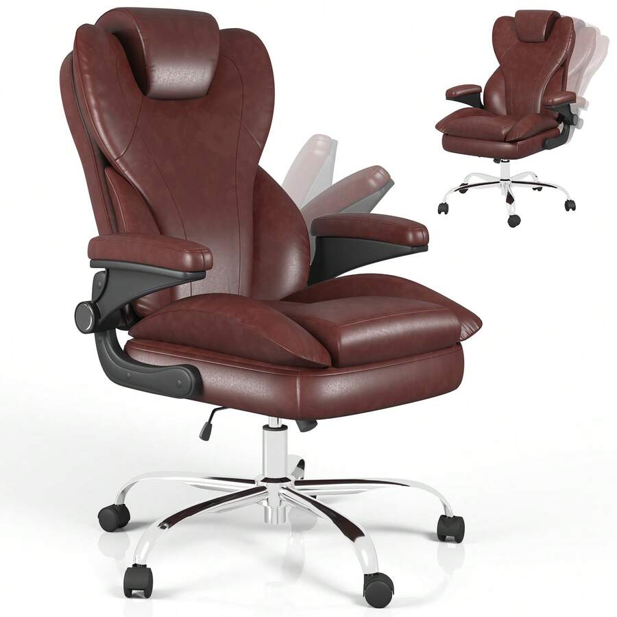 Heavy Duty Ergonomic Executive Chair With Padded Arms , Big And Tall Computer Chair With Adjustable Headrest, 360°Swivel Free,Easy To Assemble - 棕色 - 查看 1