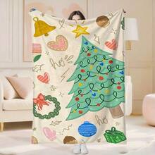 1pc Flannel Throw Blanket - The First Choice For Room Decoration,Super Soft, Lightweight, Cartoon Print Christmas Tree & Bells Pattern, Perfect For Home, A Daily, Birthday Gift For Friends, Family, Yourself, Cozy And Warm Blanket, Autumn Decor, Room Decor, Back To School, School Supplies - Multicolor - View 2